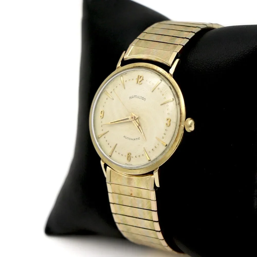 Hamilton Vintage 1950s 10K Gold Filled Automatic Swirled Guilloché Dial Watch